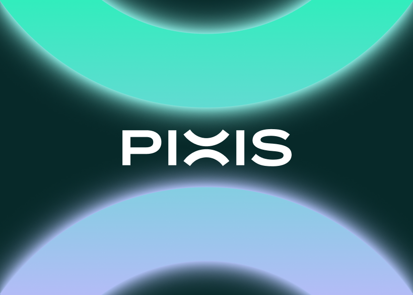An image of Pixis' new logo in front of a stylized "X".